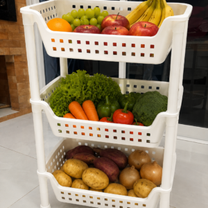 Fruteira Plástica com 3 Bandejas Branca Log Ordene